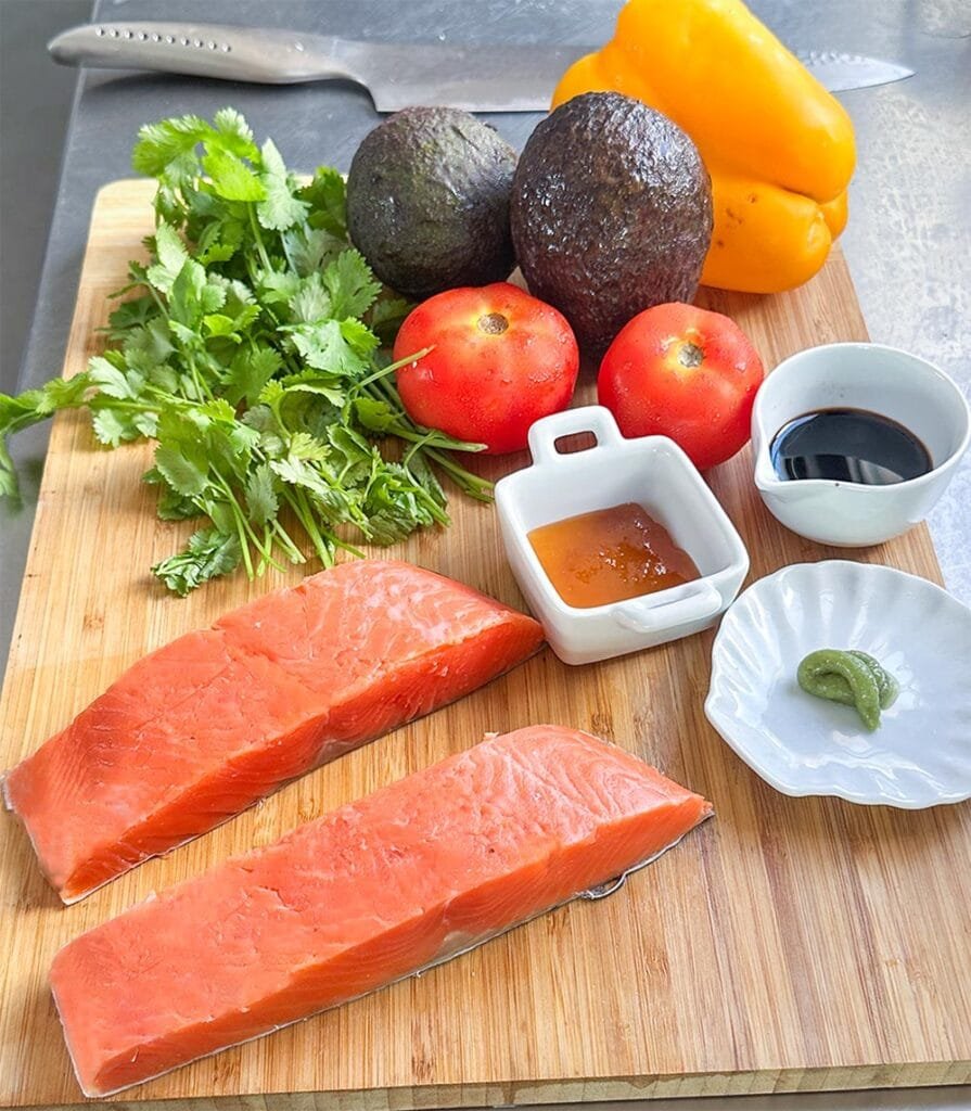 Receita completa salmão grelhado com Avocado e wasabi